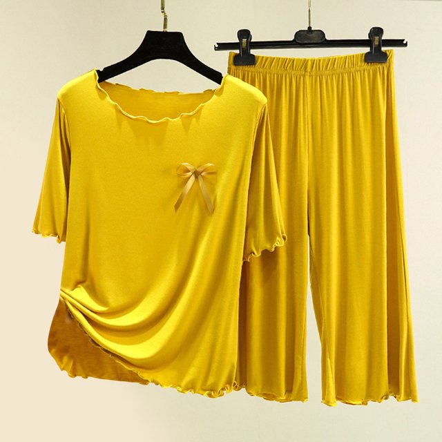 ICHUANYI Liquidación Mujer Verano Casual Traje De Dos Piezas Pijamas Costillas Sin Marcas Volante Manga Corta Cuello Redondo Top/Camisa Conjunto Ropa De Hogar De Gran Tamaño ICHUANYI WER202308256422