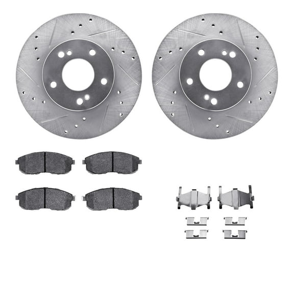Dynamic Friction Company Front Brake Rotors-Drilled and Slotted-Silver with 5000 Advanced Brake Pads includes Hardware 7512-67030