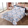 thumbnail image 4 of Ambesonne Birds and Nature Fitted & Flat Sheet with Shams 4 Pcs Set, Leafy Retro Roses, Queen, Ceil Blue White Blush, 4 of 5