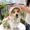 thumbnail image 4 of 2 Pcs Floral Dress Lace Sunhat Soft Breathable with Snap Button Leash Hook for Dogs Cats Birthday Party Travel, 4 of 7