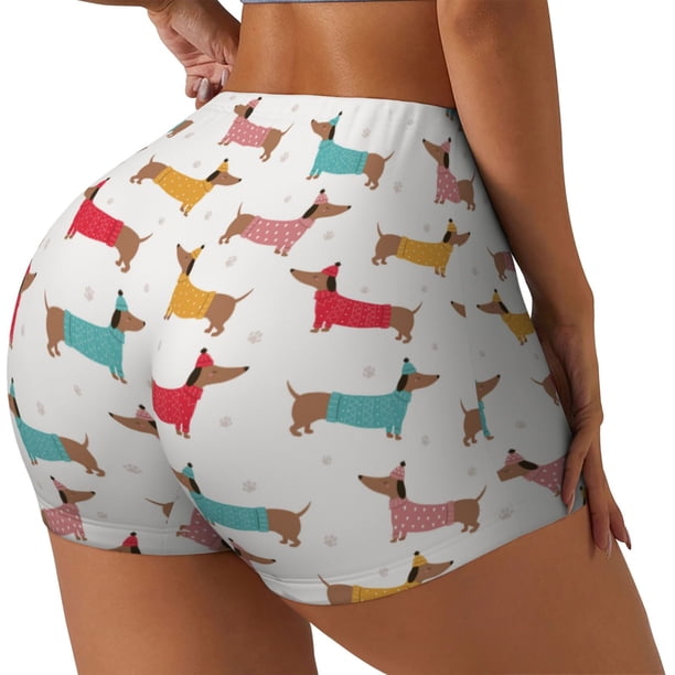 Balery Dachshund Dog Puppy Pantalones cortos de entrenamiento estampados para mujer, sin costuras, ajustados, para gimnasio, yoga, correr, deportes, ejercicio activo, fitness.-Medium
