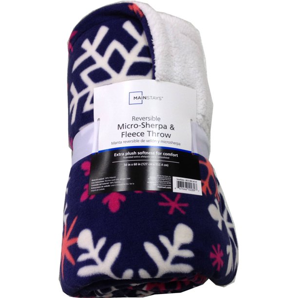 Mainstays Micro Snowflakes Fleece to Baby Sherpa Throw, 1 Each