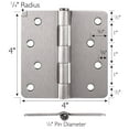 thumbnail image 2 of Design House 6-Pack 4" H x .25" Radius Butterfly Interior/Exterior Door Hinges, Satin Nickel, 2 of 12