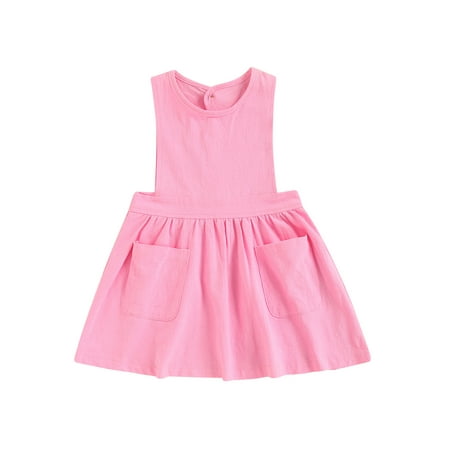 

Nokpsedcb Toddlers Kids Girl Tank Dress Sleeveless Crew Neck Solid Back Hollowed Summer Skirt with Pockets Pink 3-4 Years