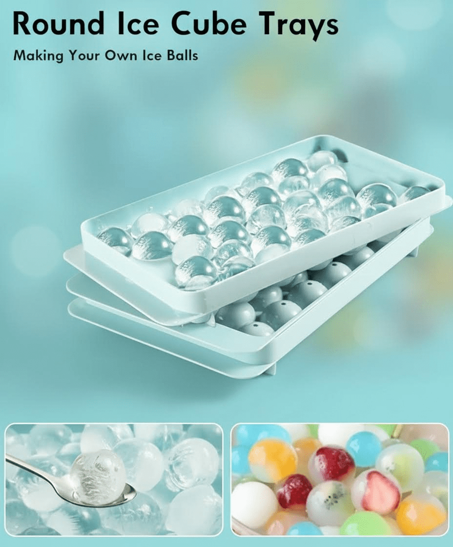 Stackable Round Ice Cube Tray with Lid and Bin - BPA-Free Food Grade Ice Ball Maker Mold for Freezer, Perfect for Cocktails, Whiskey, Coffee, and All Beverages