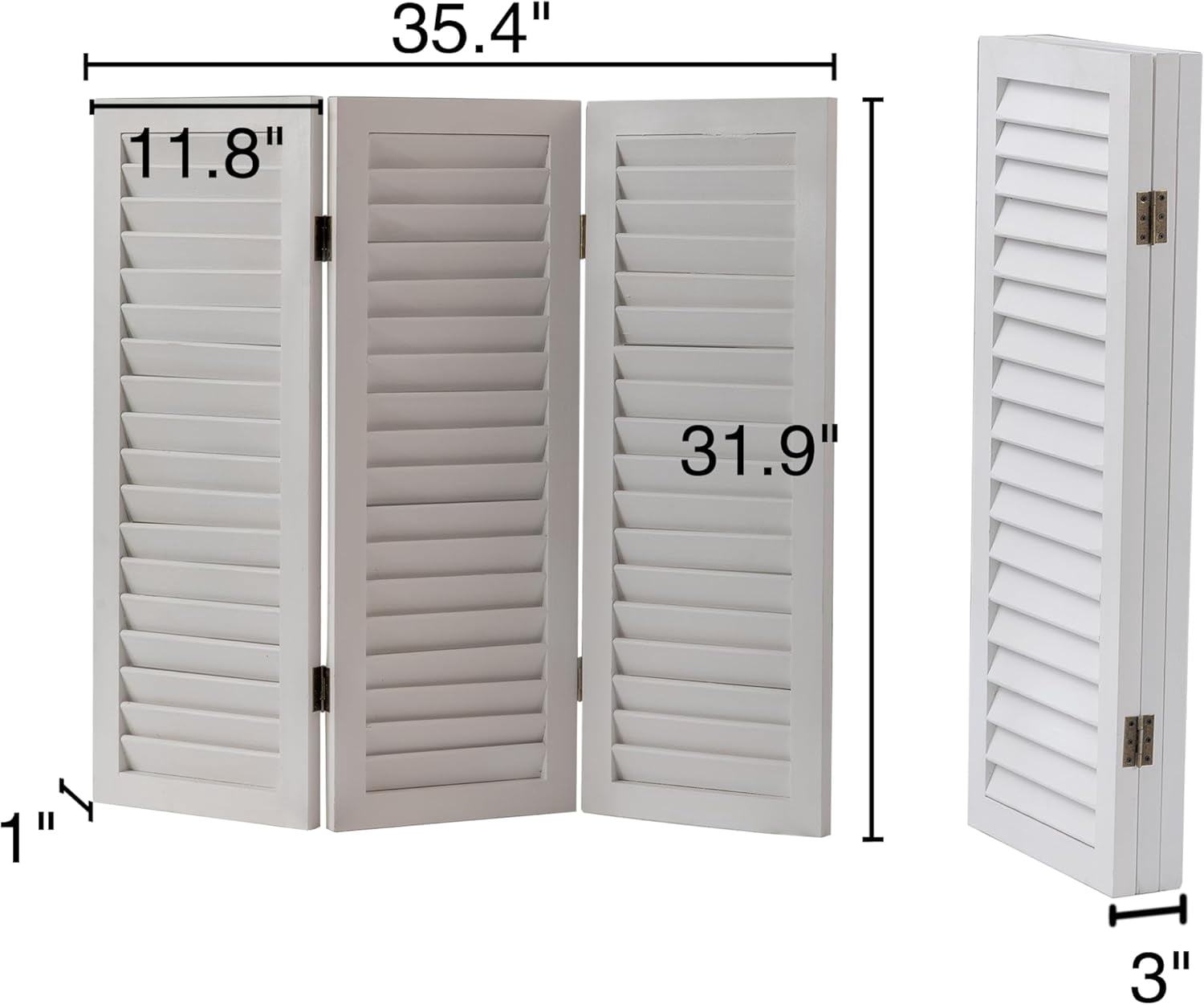 SOFE Wood Short Room Divider 3 Panel, 2.6 Ft Tall Shutters Folding Divider for Room Separation, White Room Partitions and Dividers Freestanding, Foldable Wall for Home Bedroom Office