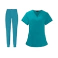 thumbnail image 4 of Conjunto Uniforme jinwen Blusa y pantalones Escote en V Sólido Multibolsillo Manga Corta Suave Azul S, 4 of 8