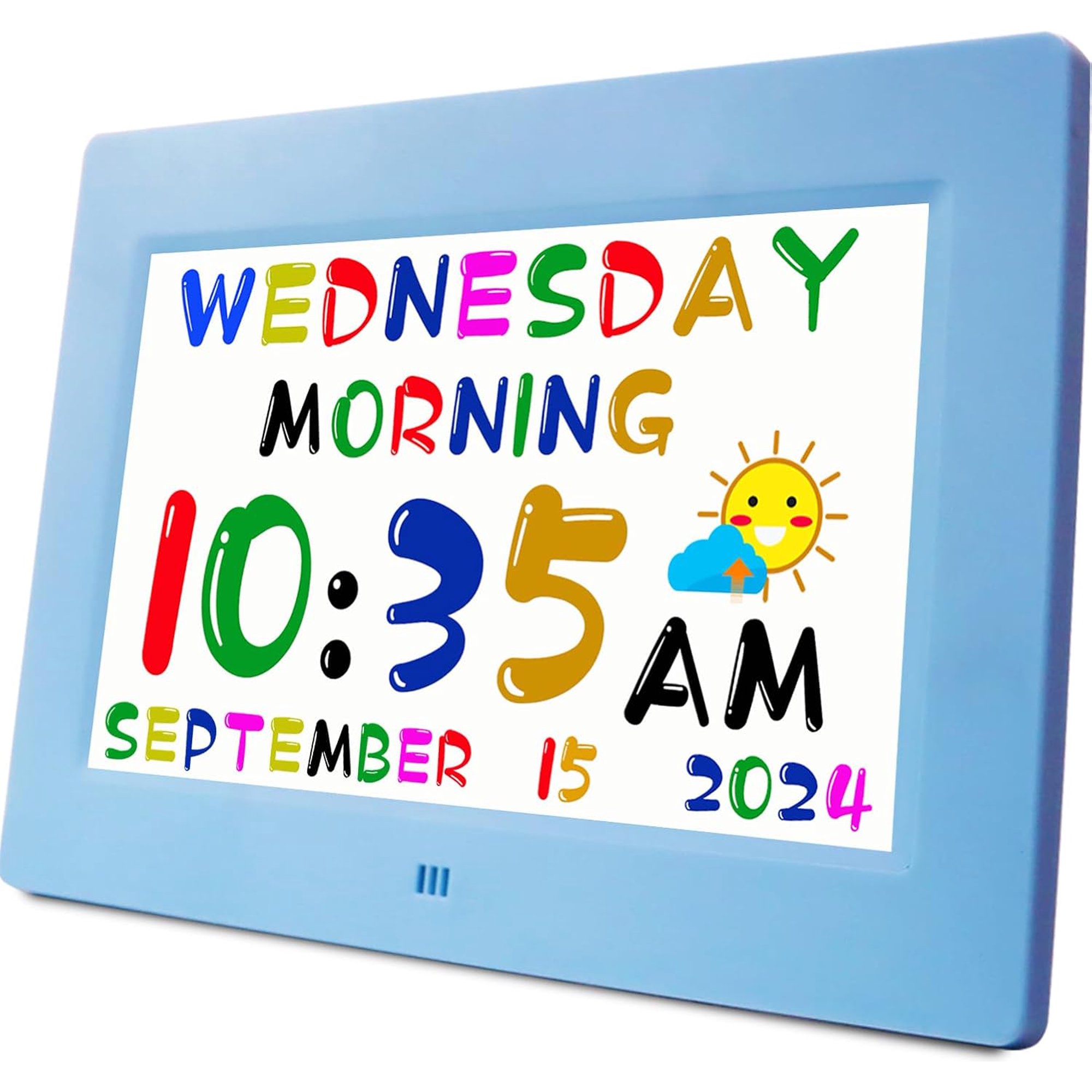 Digital Teaching Clock with Talking Time 24 Alarms Custom Reminders Calendar Display Sleep Trainer and Remote Control Blue