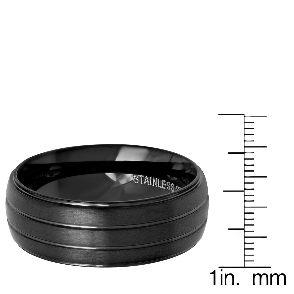 Men's Black Ip Stainless Steel Matte Lined Band Ring