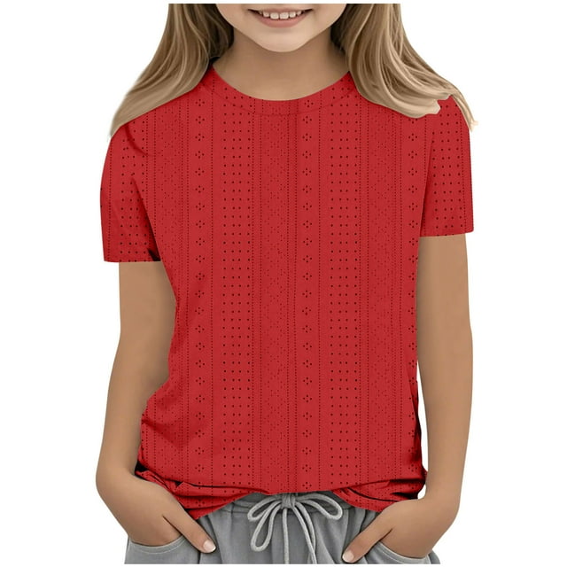 Bwiyojiz Tailles Mode 110-160 T-Shirts/chemises pour Enfants à Couleur Unie à Manches 3/4 à Col Rond, Rouge