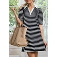 thumbnail image 4 of Women'S Summer Casual Striped V Neck Short Sleeve Flowy A Line Mini Dresses Black and White XL, 4 of 8