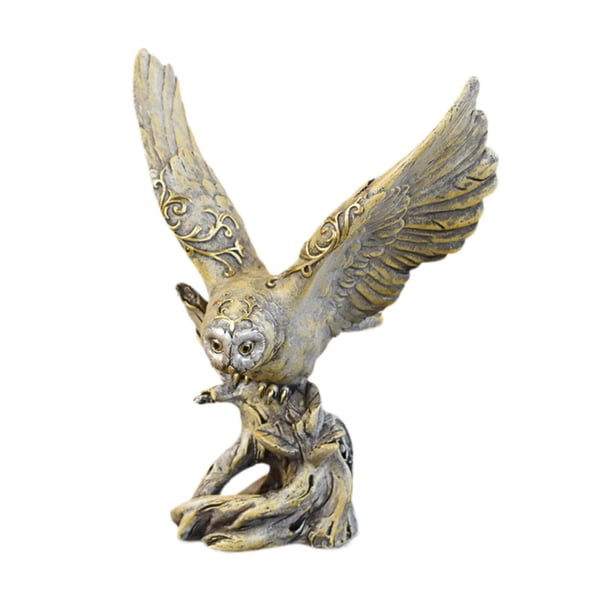 Figura decorativa de búho, estatua de resina coleccionable, adorno de mesa para chimenea. Desembarco de bronce