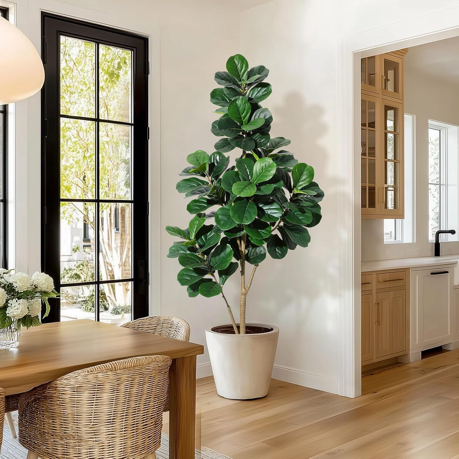 6 ft Fiddle Leaf Fig Tree Artificial with 108 Leaves - Realistic Faux Ficus Lyrata Trees in 9 in White Planter Pot, Indoor Fake Floor Plants for Home Office Living Room Decor, Housewarming Gift