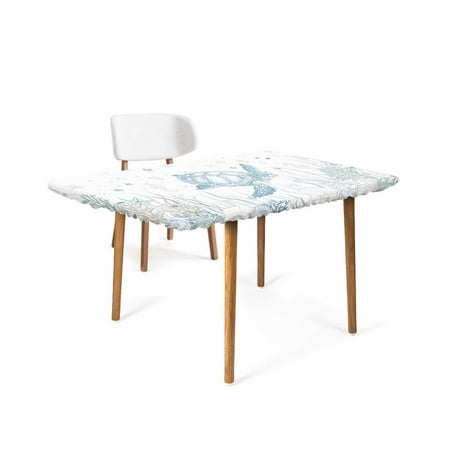 

Nautical Sea Turtle Elastic Fitted Tablecloth Waterproof Table Cover Wipeable Table Cloth Protector for Outdoor Indoor Picnic Party Universal Rectangle 6ft Ocean Coral Coastal Sage Green Blue