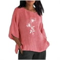 thumbnail image 2 of ICHUANYI Clearance Women Summer Sexy Print Regular Button Round Neck Short Sleeve Women Short Sleeves Top(Pink, M) ICHUANYI WER2023081100585, 2 of 5