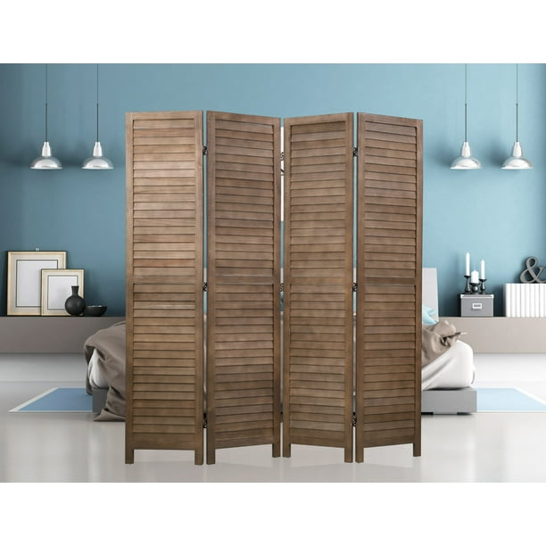 CL.HPAHKL 4 Panels Wood Room Dividers, Wood Louvered Folding Privacy