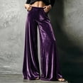 thumbnail image 4 of Mifsaly Women's Velvet Wide Leg Trousers High Waisted Flowy Palazzo Pants Fall Winter Elegant Evening Party Business Casual Outfits with Pockets, 4 of 7