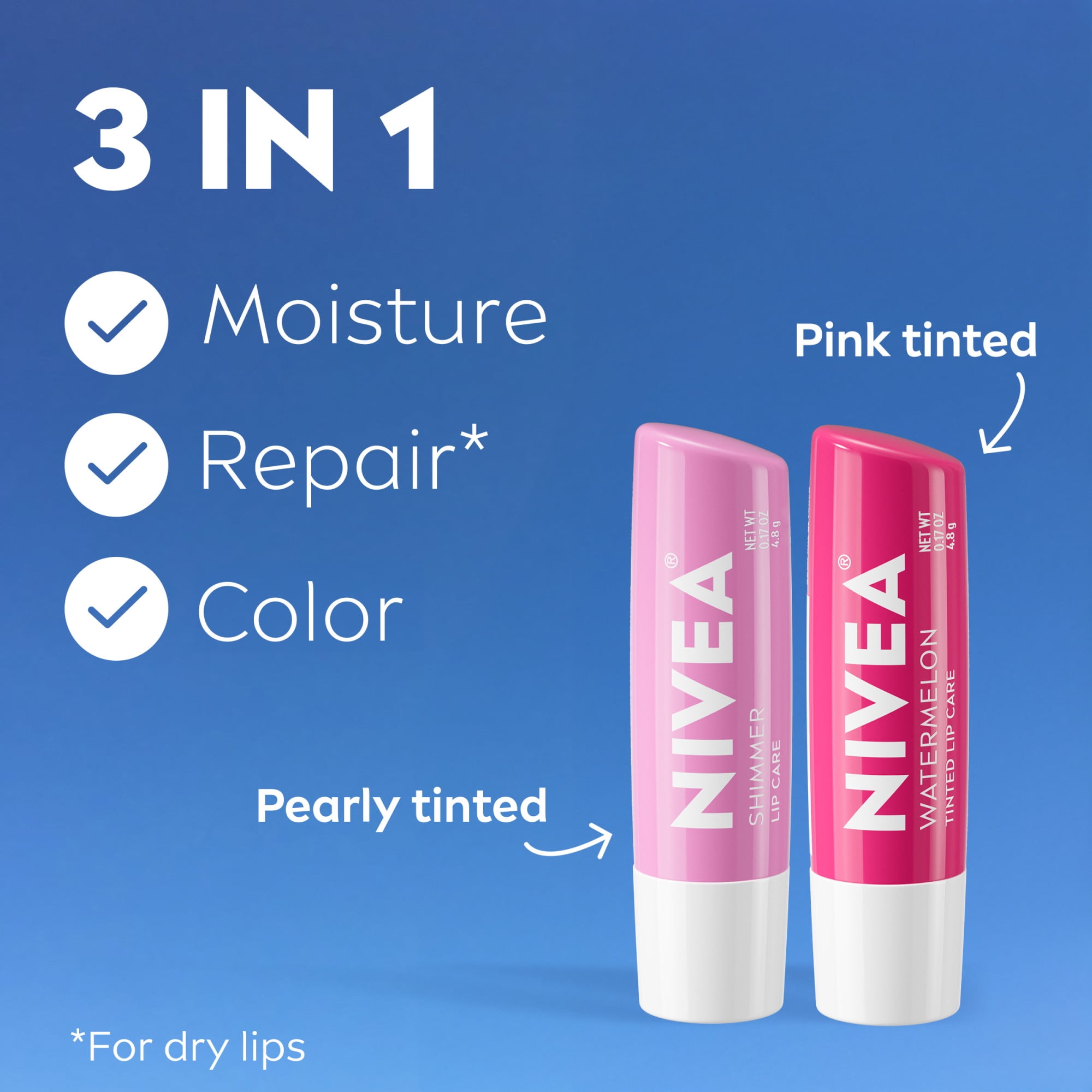 NIVEA Pearly and Pink Lip Care, Tinted Lip Balm Set, 0.17 oz Stick