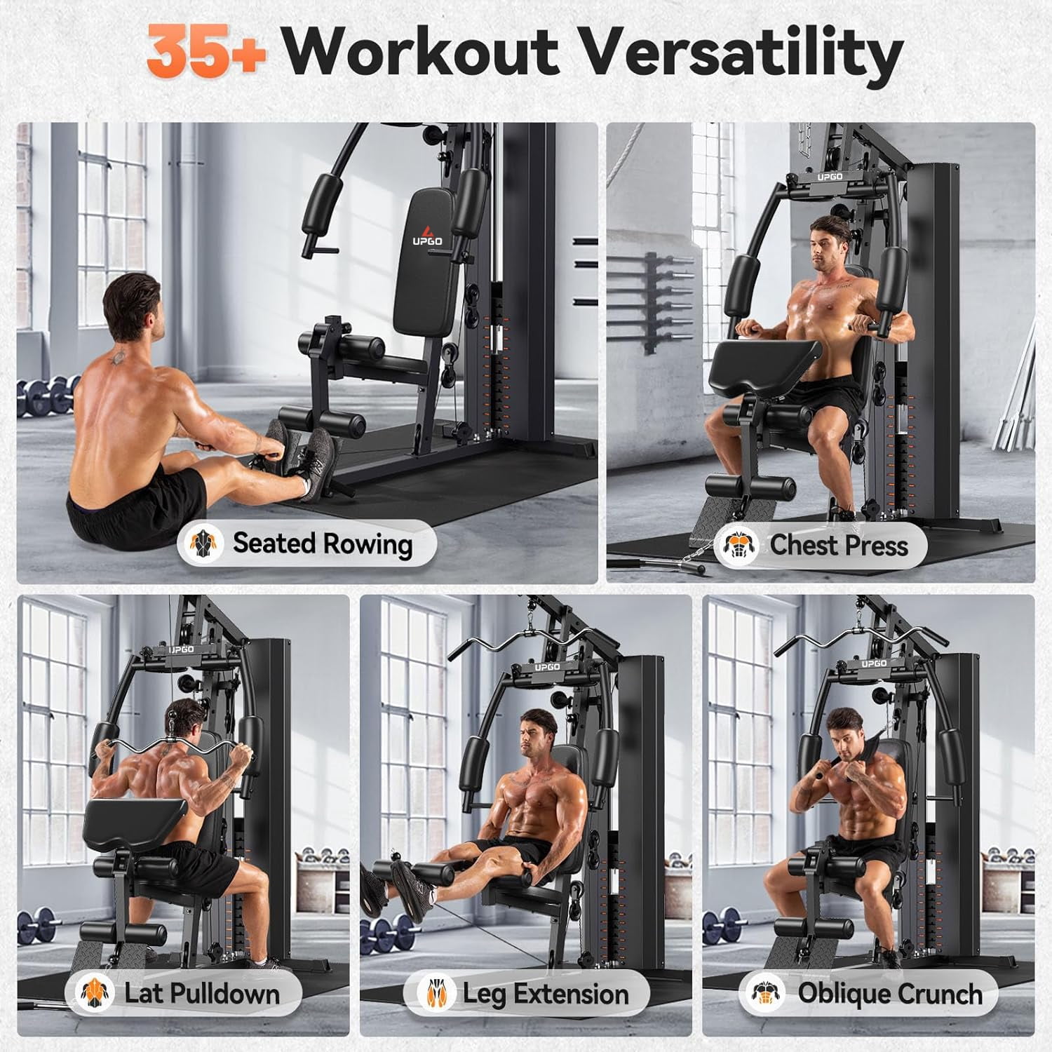UPGO Home Gym, All-in-One Fitness Equipment, 154LBS Weight Stack, Full Body Workout Station with Pulley System