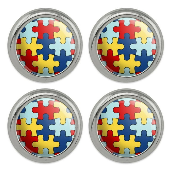 Autism Awareness Diversity Puzzle Pieces Metal Craft Sewing Novelty Buttons - Set of 4