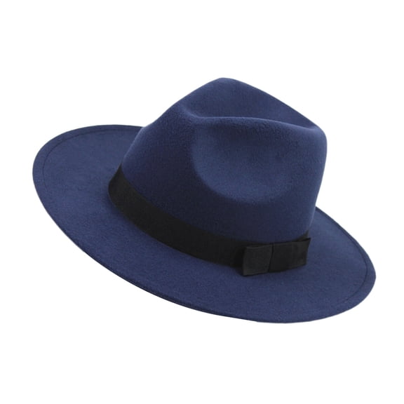 LOLIPPYY Unisex Dark Blue Gentleman Hat Wide Brim Felt Cap with Sweat Proof and Breathable Material