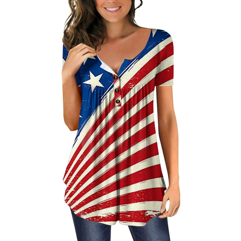 SELONE Plus Size Patriotic Clothing Independence Day Tunic Tops