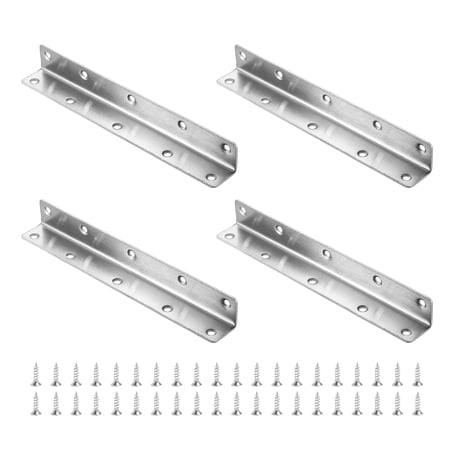4Pcs L-Shaped Brackets Corner Brace, 0.98"x0.98"x7.87" Corner Bracket Shelf Bracket Right Angle Brackets for Wood Shelves Furniture (25x25x200mm, Silver)