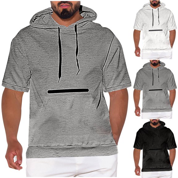 Antinious Summer Shirts for Men,Short Sleeve Hooded Blouse,Mens Tshirts Casual Pullover Solid Pockets Short Sleeve Hooded Blouse,Black,XXXL