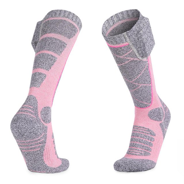 Ropa de Deporte Calcetines de calefacción eléctrica Calentador de pies de invierno para acampar en la nieve Senderismo Esquí (rosa)
