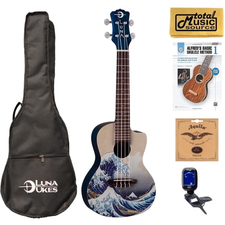 Luna UKE GWC Great Wave Concert Ukulele with Book Bundle