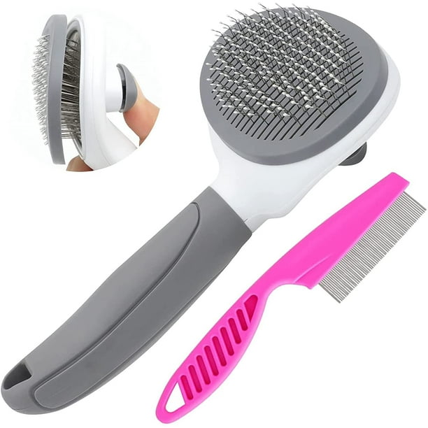 Cat Brush for Shedding and Grooming Pet Self Cleaning Slicker Brush with Cat Hair Comb by KALAMANDA