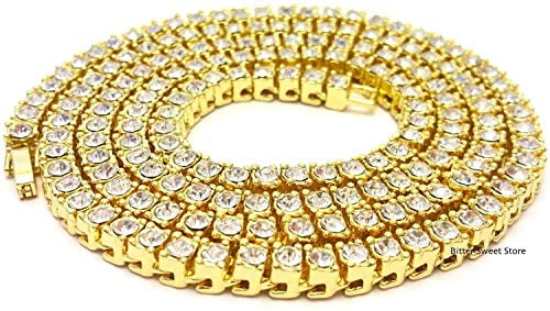 Charles Raymond Iced Out Hip Hop Gold Tone CZ Miami Cuban Link or Tennis Chain Choker Necklaces (Tennis Gold, 16')