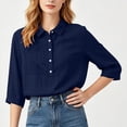 thumbnail image 6 of Mgmyaa Women's Flax Linen Button Shirt Collared 3/4 Sleeve Solid Color Regular Fit Loose for Spring Summer Office and Beach, 6 of 8