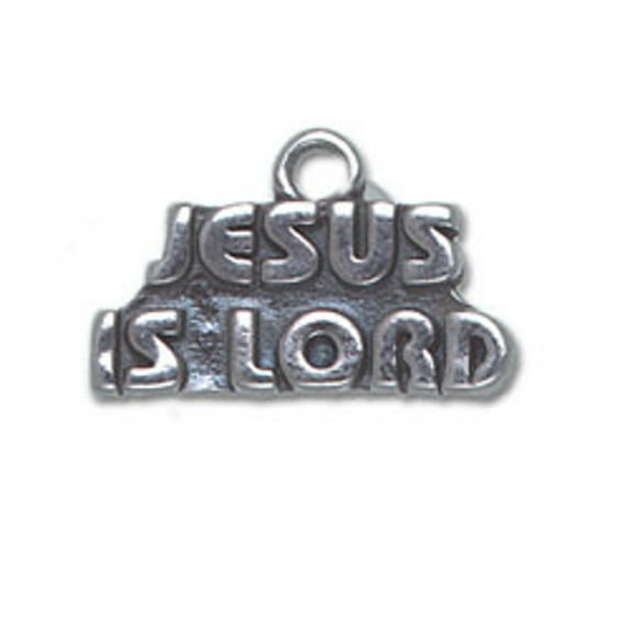 Sterling Silver 24" 1.2mm Box Chain JESUS IS LORD Word Pendant Necklace