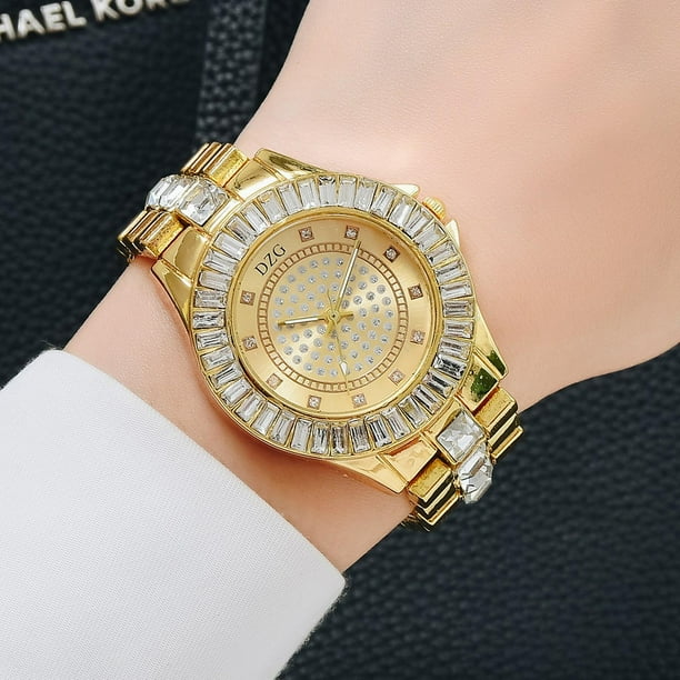 Dzg Luxurious Full Diamond Steel Strip Ms Quartz Analog Watch