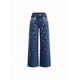 thumbnail image 2 of Pantalones vaqueros de mujer con diamantes de imitación, cintura alta, rectos, de pierna ancha, elásticos y brillantes., 2 of 3