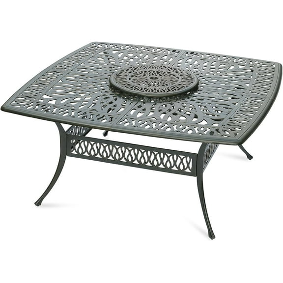 MEETWARM Outdoor 64" Square Patio Dining Table with Detachable Lazy Susan, All Weather Cast Aluminum Large Patio Furniture Table Set for 8 Seat with 24" Rotating Tray, Umbrella Hole, Dark Bronze