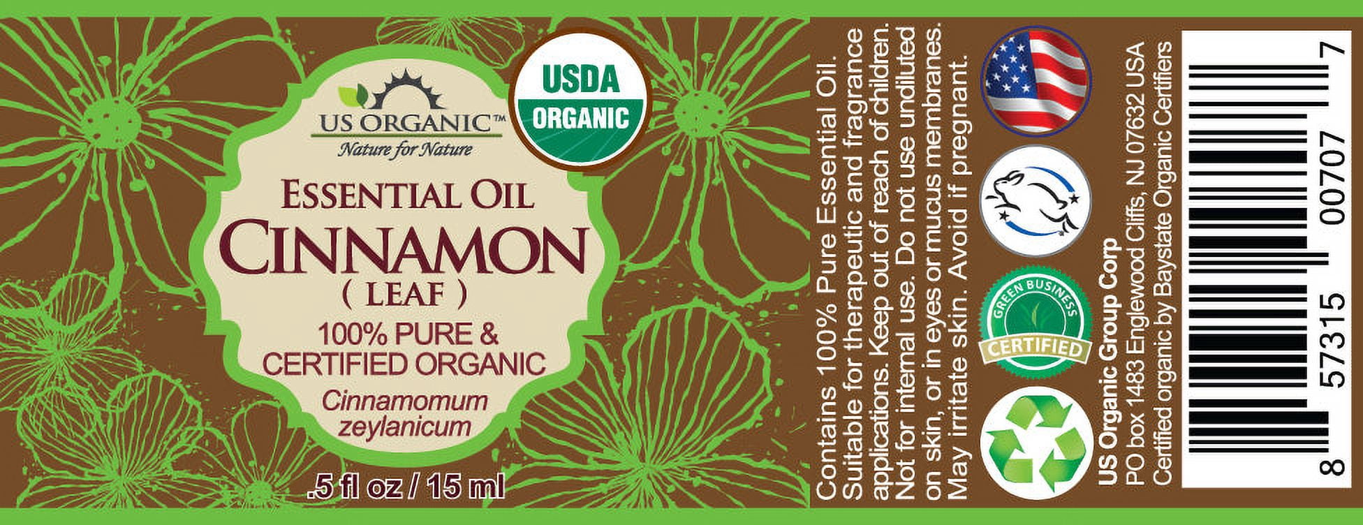 US Organic Cinnamon Leaf Essential Oil, 100% Pure Certified USDA Organic