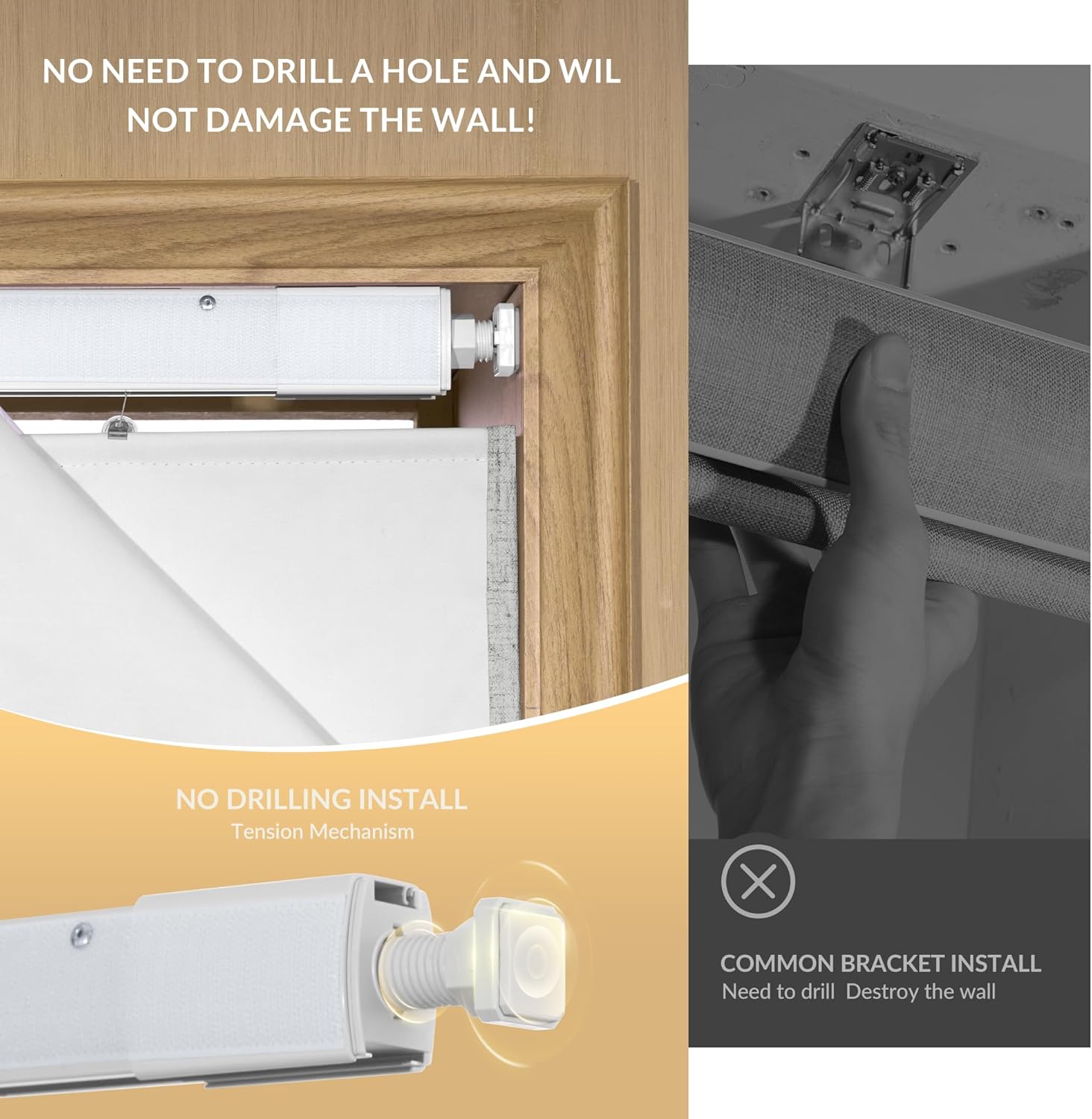 Boolegon No Drill Cordless Roman Shades for Windows, No Fray Blackout Roman Blinds No Tools, Easy Install for Indoor Windows,Living Room,Bathroom,Bedroom,Marble,57.5" W x 72" H
