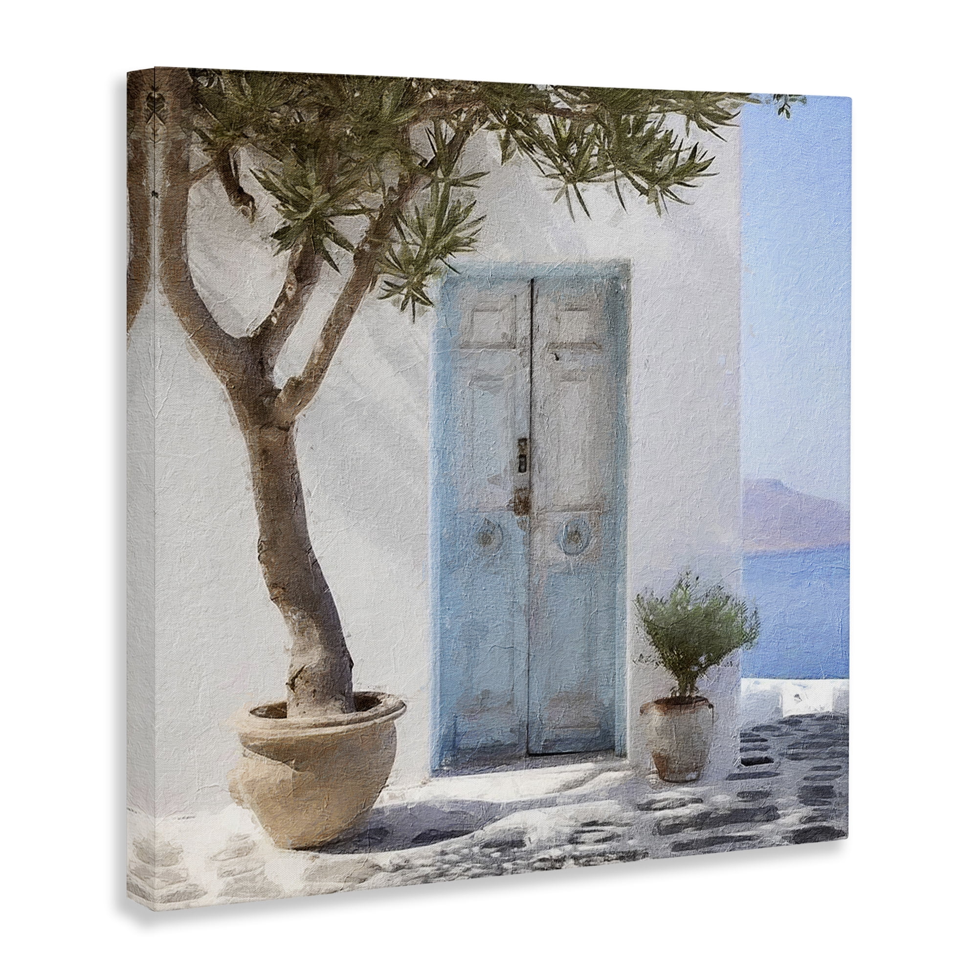 Stupell Industries Coastal Greek Door Town & City Painting Gallery Wrapped Canvas Art Print Wall Art, 17 x 17