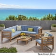 thumbnail image 6 of GDF Studio Emma Outdoor 6 Seater Acacia Wood Sectional Sofa Set, Teak and Blue, 6 of 9
