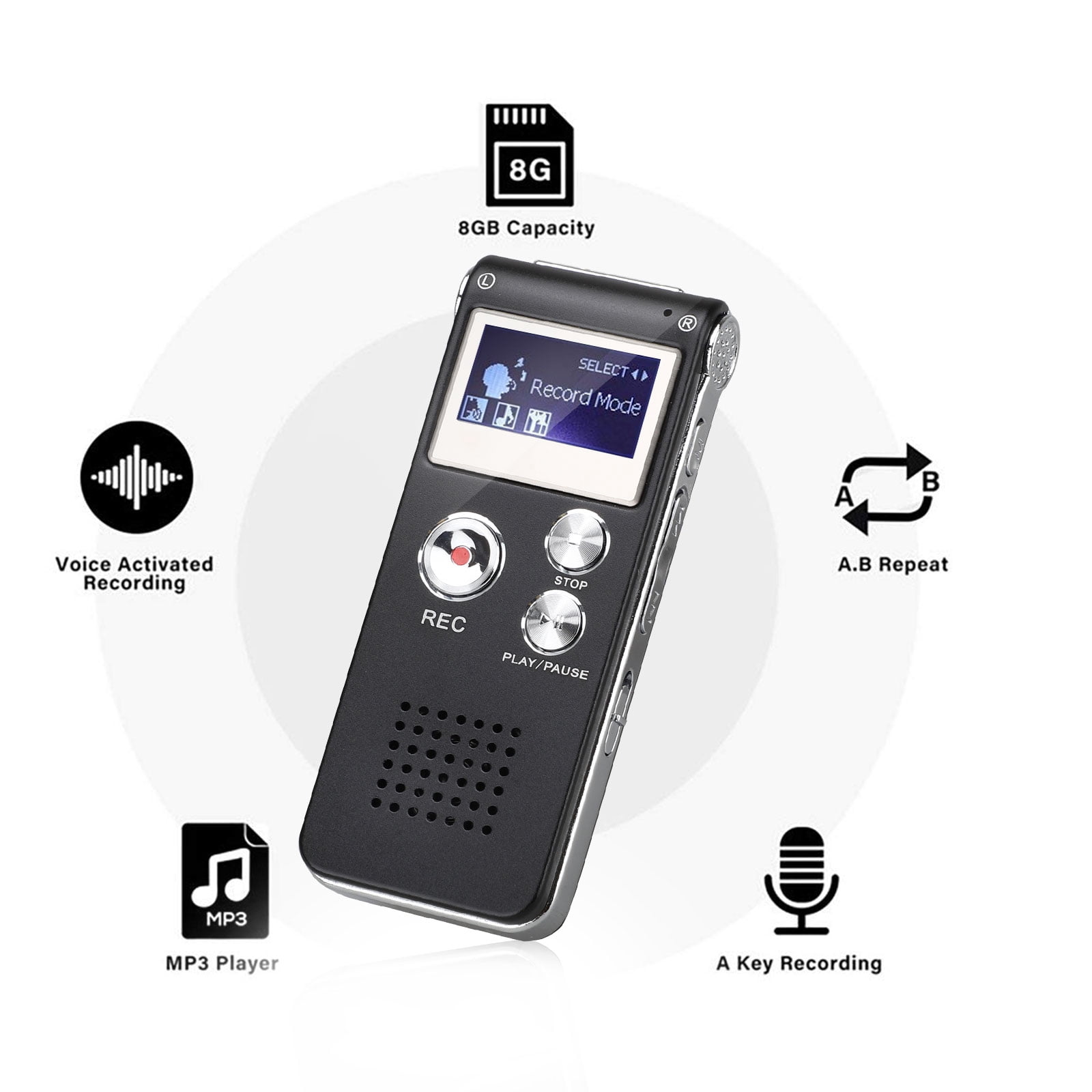 Digital Voice Recorder, 8GB Voice Activated Recorder with Playback, Mini Audio Recorder for Lectures, Meetings, Interviews, Portable Tape Dictaphone with USB, MP3
