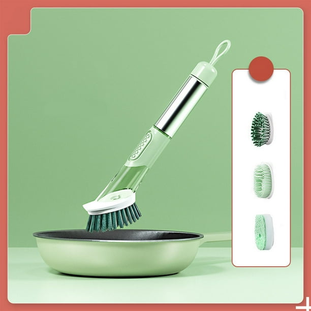 Cepillo para platos dispensador de jabón 3 en 1, cepillos para fregar platos y mango largo, cepillo para lavar platos, fregador para herramientas de l , Verde Baoblaze cepillo dispensador de jabón
