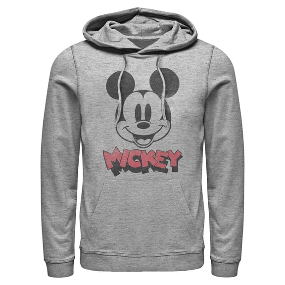 Men's Mickey & Friends Mickey Mouse Retro Headshot Pull Over Hoodie Athletic Heather Large