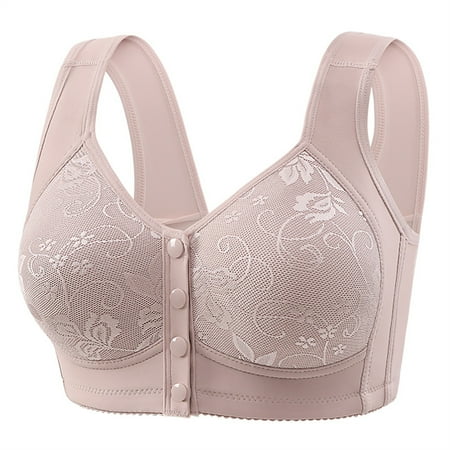 YEJIMAN Bras for Older Women No Underwire Breathable Bras Full Support Front Closure Bras Plus Size Front Button Bras  Gray Womens Cotton Underwear  Nylon Women Underwear Seamless