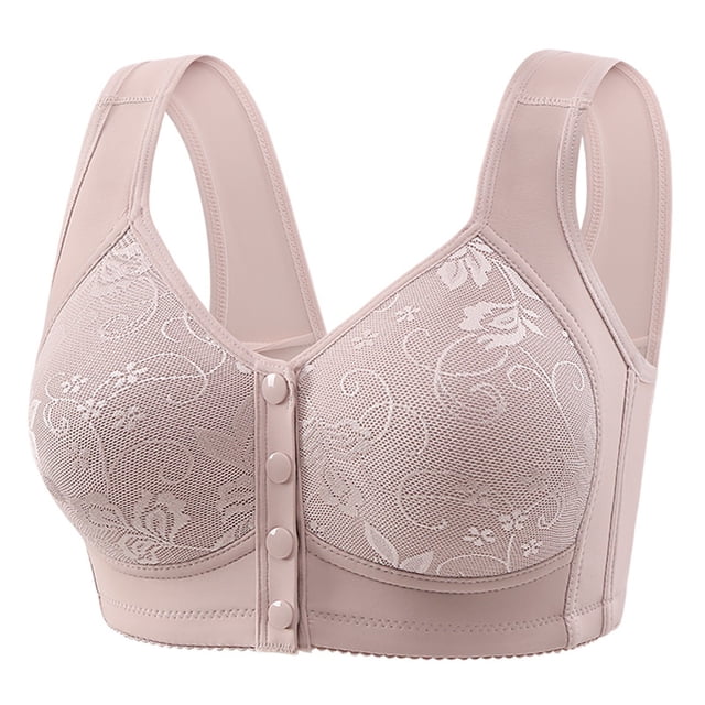 WZXFASHION Bras For Older Women No Underwire Breathable Bras Full Support Front Closure Bras Plus Size Front Button Bras Bra Grey M