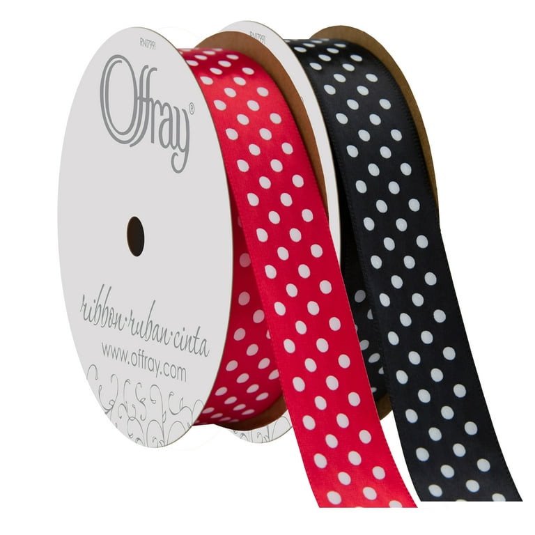 Offray Ribbon, Black White Red 7/8 inch Baseball Grosgrain Ribbon, 9 feet 