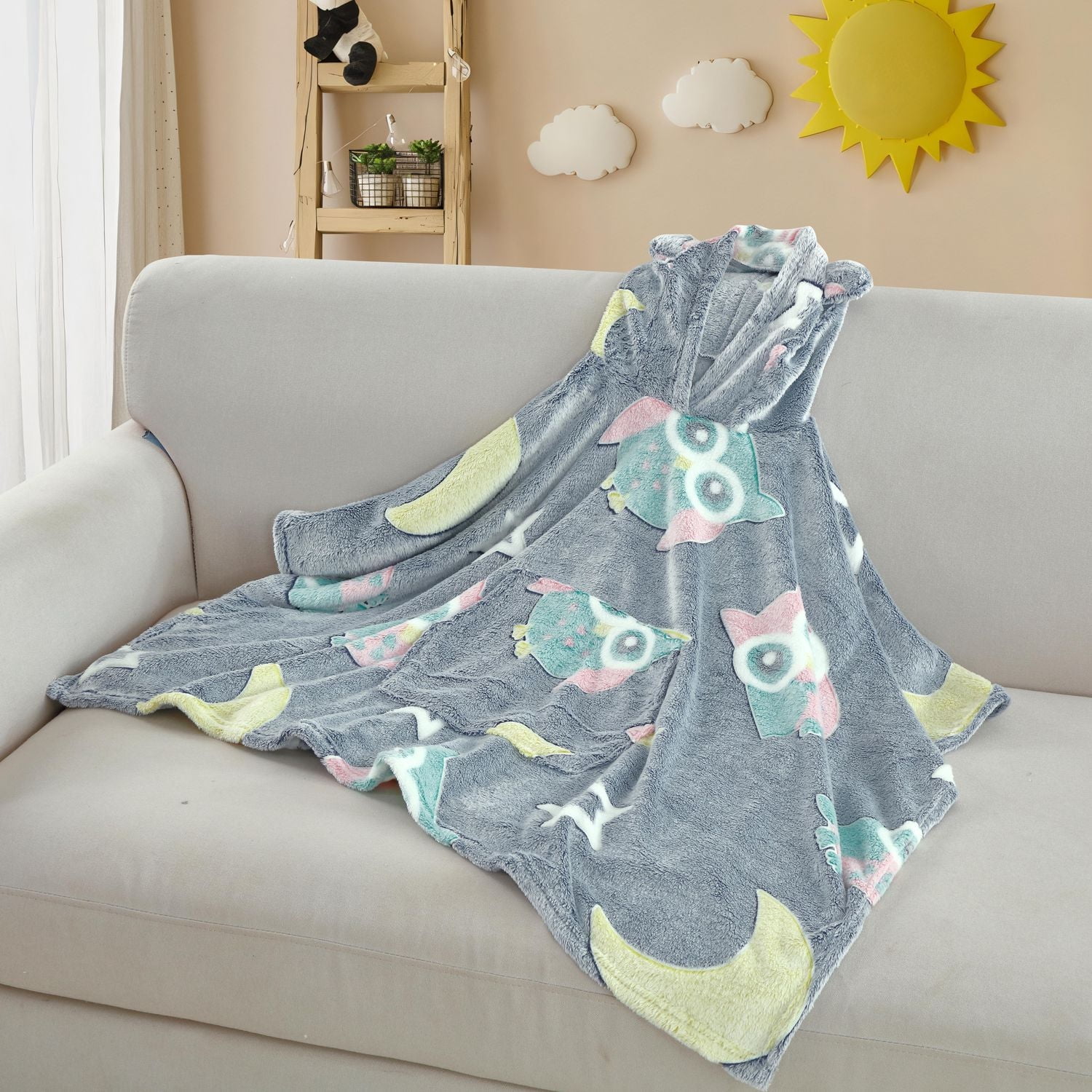 Sweat à capuche Marina Decoration Glow in the Dark pour enfants, garçons et filles, surdimensionné, tissé, moelleux, doux, chaud et confortable, en flanelle polaire, avec poche géante, 110 x 75 cm, mo
