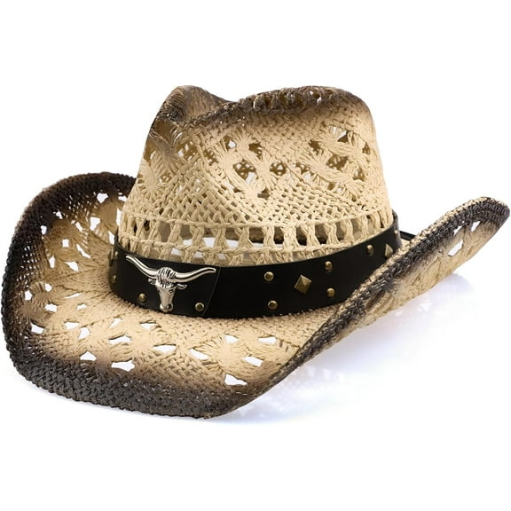 Cowboy Hat,Cowgirl Hat,Cowboy Hats for Women/Mens/Straw Wide with Shapeable Brim Cowboy Hat for Womens/White/Black.