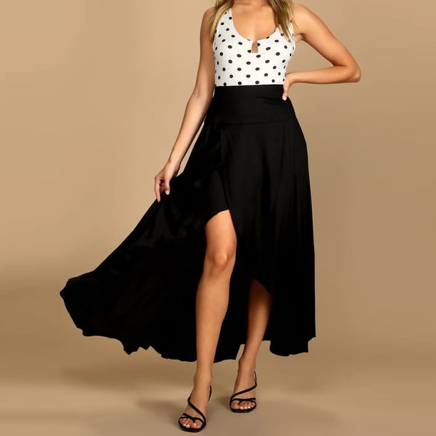 Falda Casual Falda casual faldas largas asimétricas hendidura envoltura elástica para mujer (negro L) Cgtredaw Para estrenar
